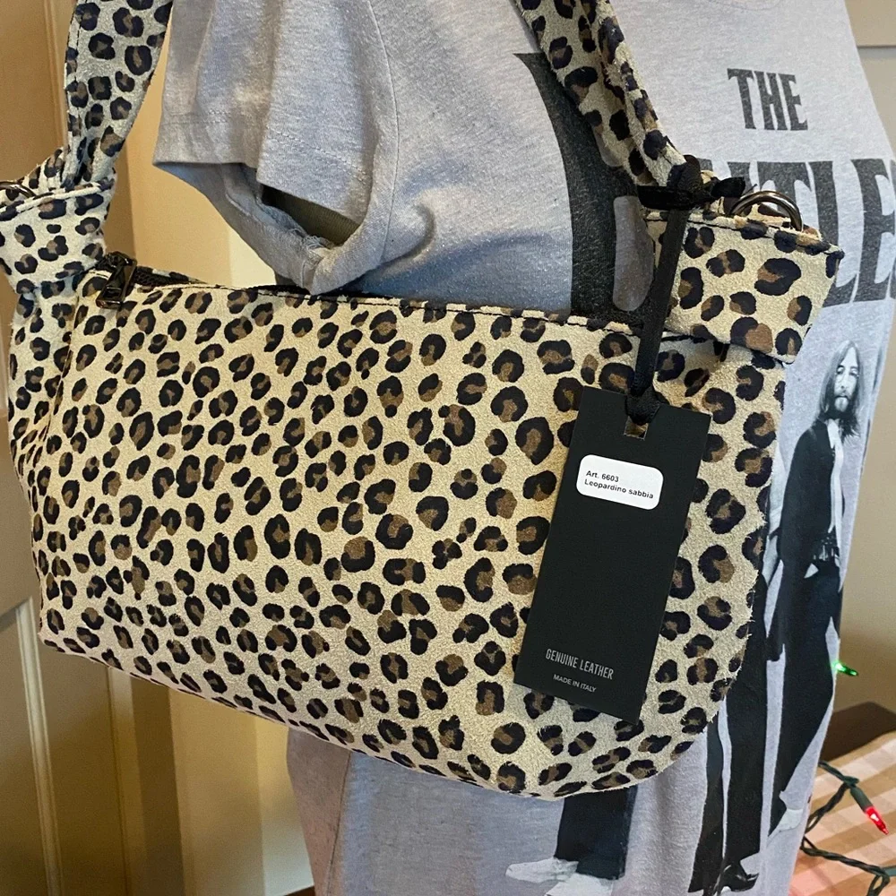 LEATHER Made in Italy Animal Print Shoulder BAG Leopard Laura DiMaggio NEW